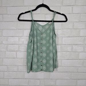 FREE SO Sage Green Printed Button-Front Tank Top